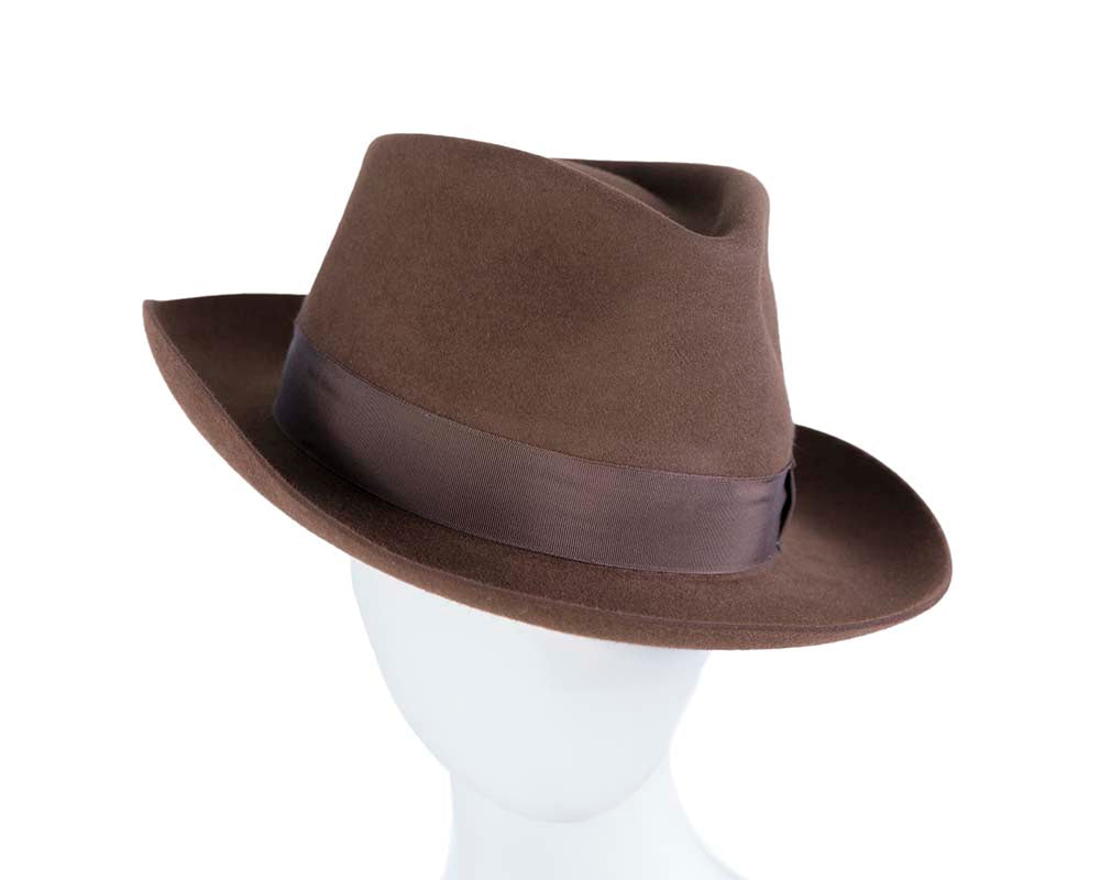 Brown unisex rabbit fur fedora hat T122